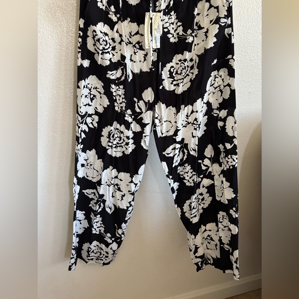 Floral Black and White Pants